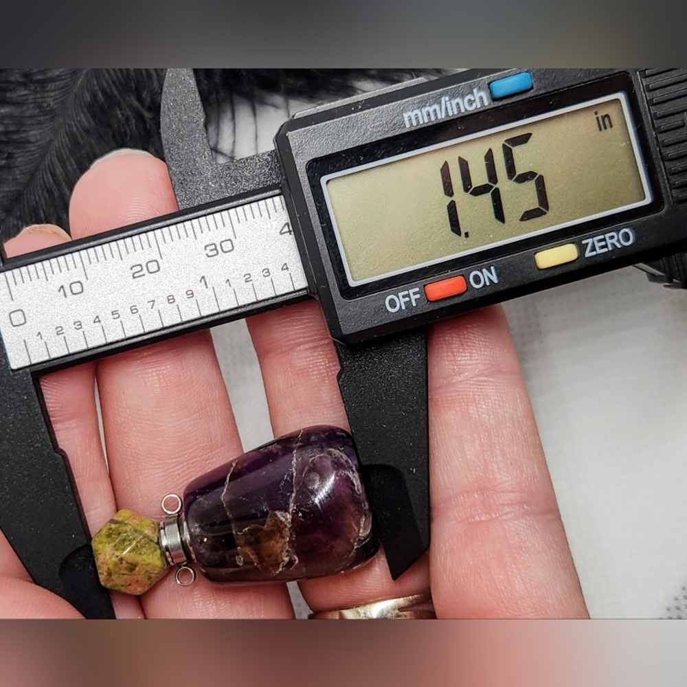 2 Amethyst Unakite Poison Pendant Bottles. Crystals. Ash, Essential Oil Necklace - Picture 3 of 6